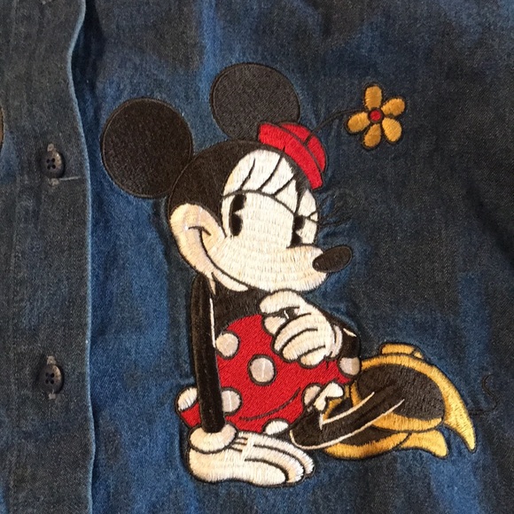 Vintage Disney Embroidered Mickey and Minnie Jean Shirt - Picture 3 of 7